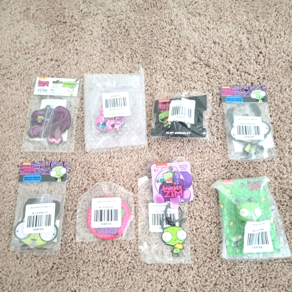 Lot Of 8 Invader Zim Items - Bracelet,  Loungefly Keychain And More - Brand New!